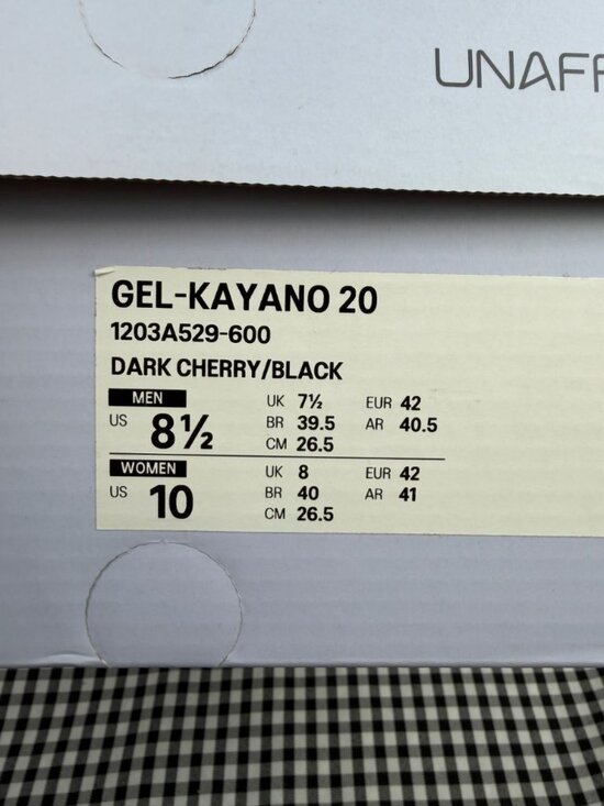 ASICS x UNAFFECTED Gel Kayano 20 Dark Cherry Black Men\'s 8.5 Women\'s 10